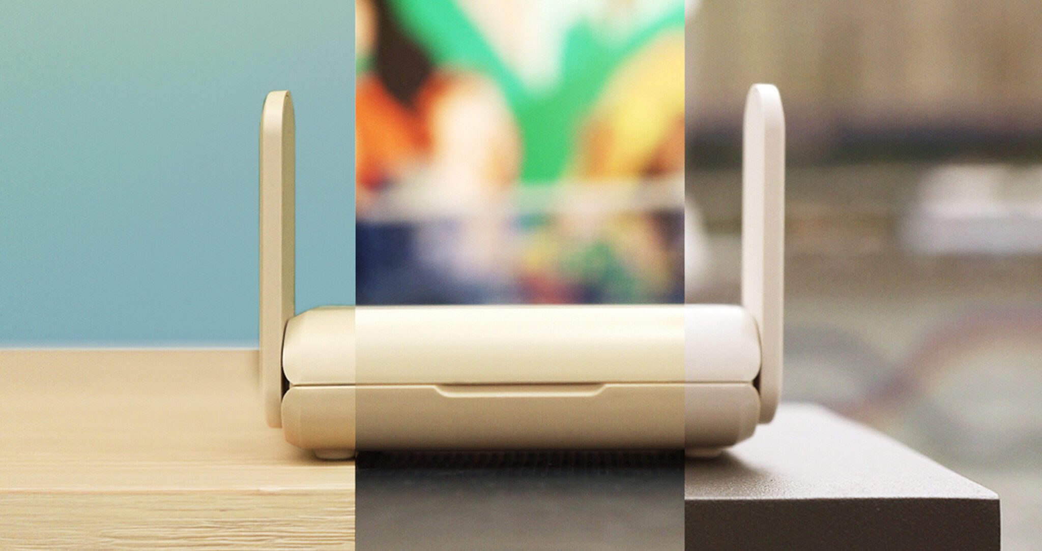 Aircove Go VPN router set against different environment backgrounds