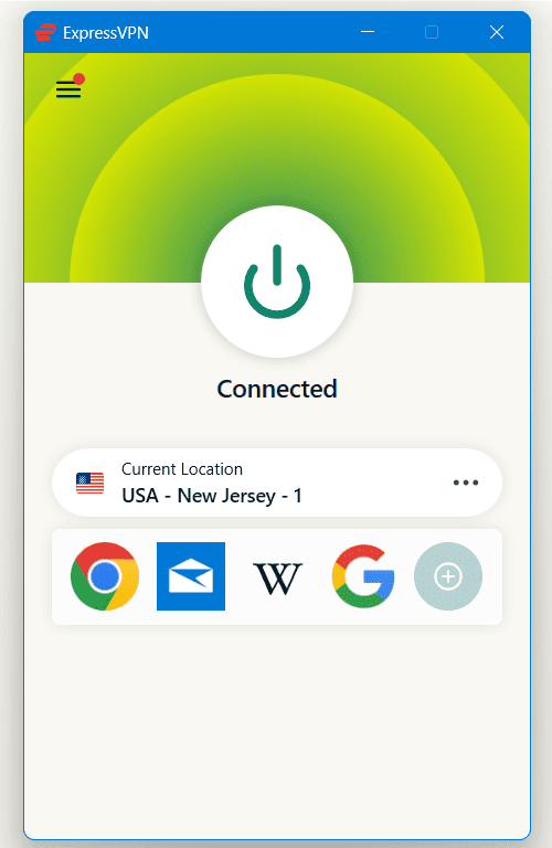 ExpressVPN Windows app connected