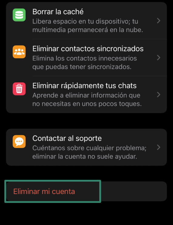 The Telegram "Delete My Account" button on iPhone.