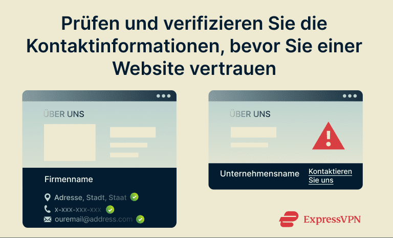 Illustration showing site with detailed contact info vs. site with limited contact info.
