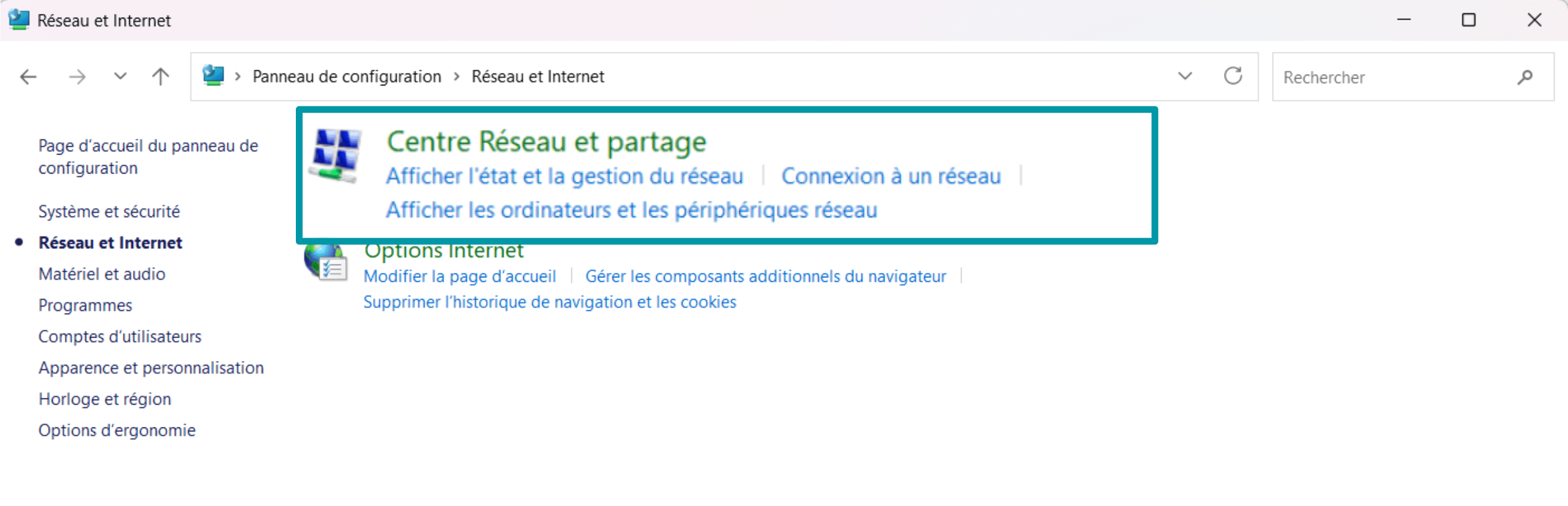 Click Network And Sharing Centre Fr