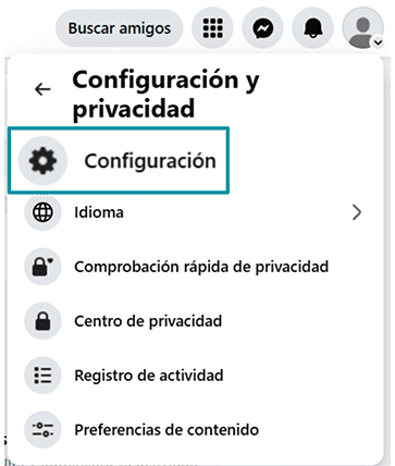 Facebook Settings & Privacy with Settings highlighted.