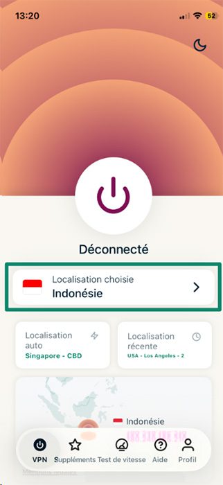 ExpressVPN app's main menu.