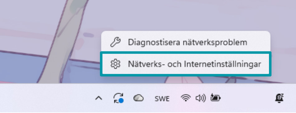 Accessing Network and Internet settings on Windows.