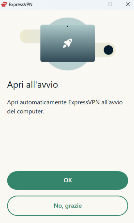 ExpressVPN on Windows asking to launch automatically on Windows startup.
