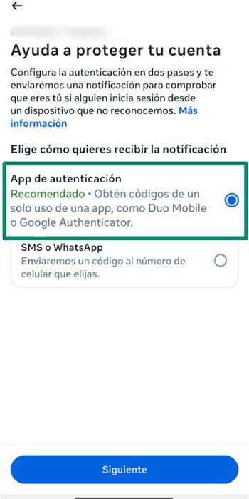 List of available 2FA options for a particular account.