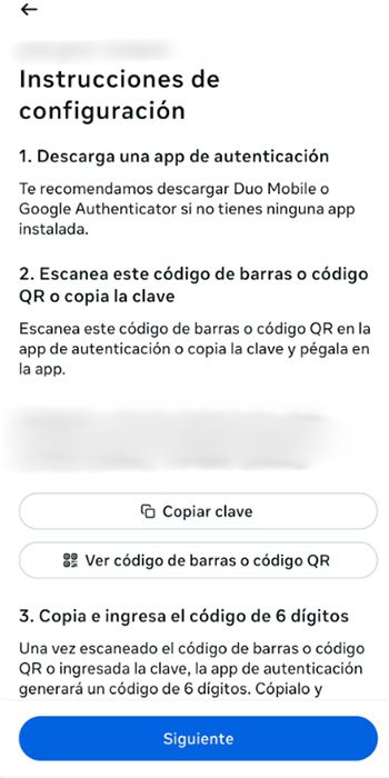 A choice between linking the 2FA app to the account using either an alphanumeric code or a QR code.