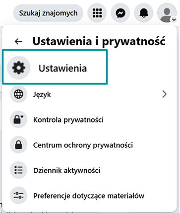 Facebook Settings & Privacy with Settings highlighted.