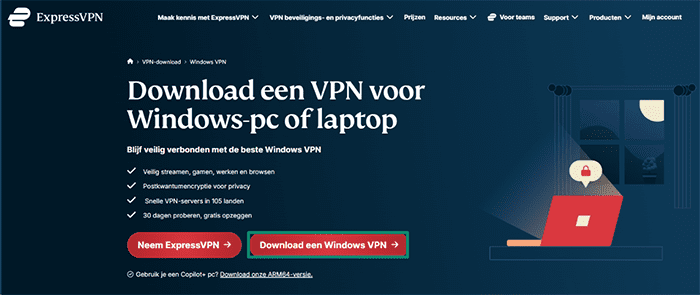 ExpressVPN's download page for the Windows app.