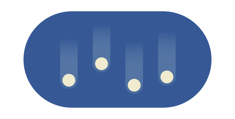 Fire faldende prikker.