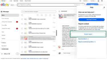 Report a suspicious message on eBay and submit a report.