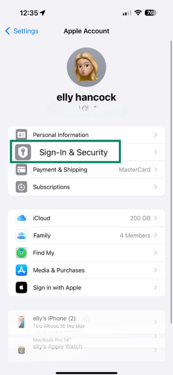 Tap Sign-In & Security on iPhone.