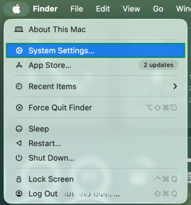 Accessing the System Settings menu on macOS.
