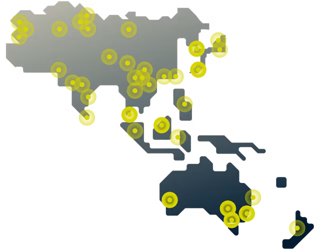 Conecte-se a dezenas de localizações de servidores na Ásia-Pacífico com a enorme rede global da ExpressVPN.