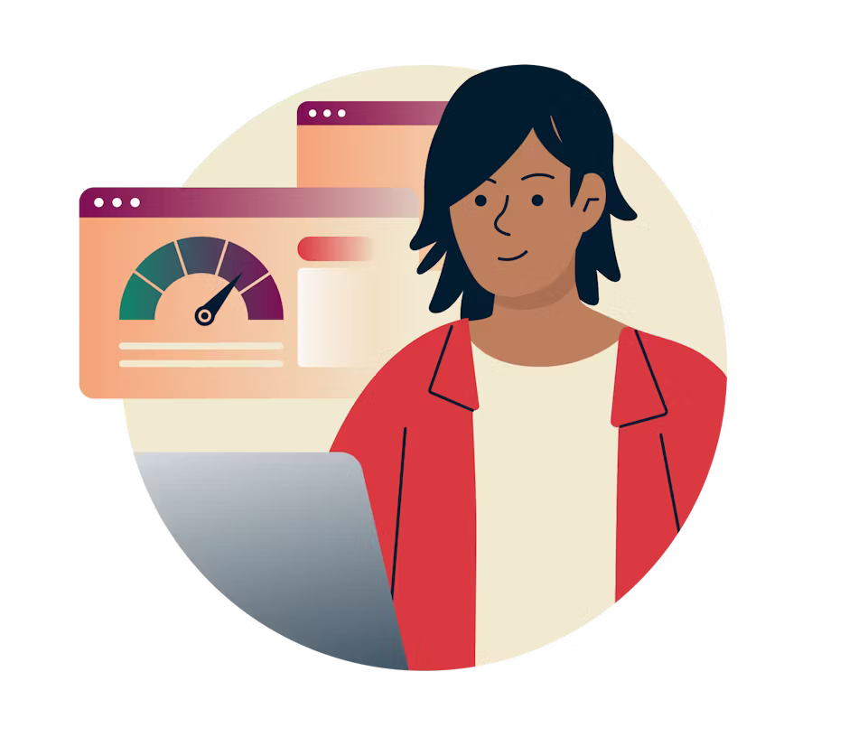 Person surrounded by screens with ratings.