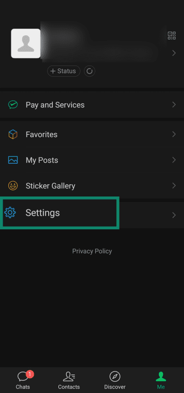 Accessing the Settings menu in the WeChat app.