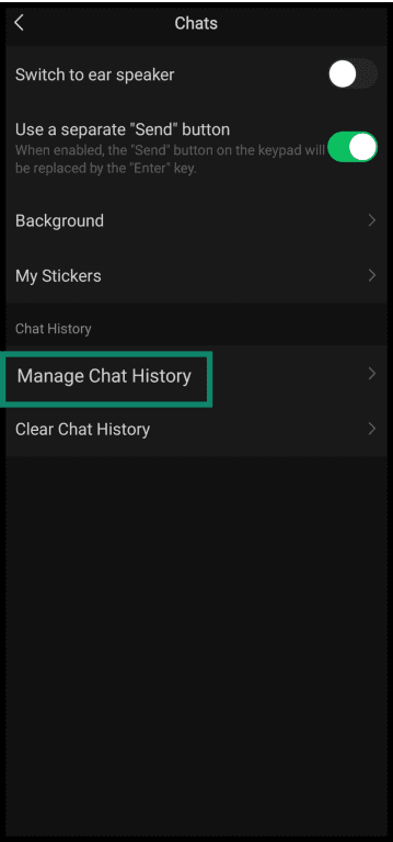 Accessing WeChat Manage Chat History menu.
