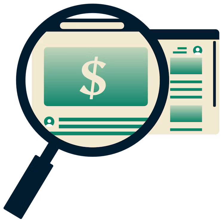 Forstørrelsesglass som fremhever nettilbud på en nettleserskjerm.