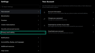 Privacy and safety menu showing the Grok and third-party collaborators option.
