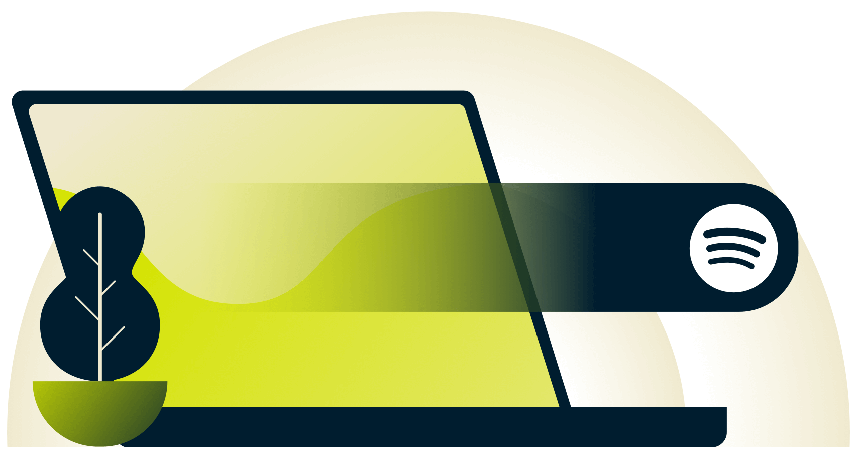 Жест смахивания с логотипом Spotify с ноутбука.