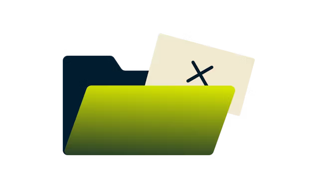 Åpne grønn fil og et papir med et kryssmerke gjennom det.