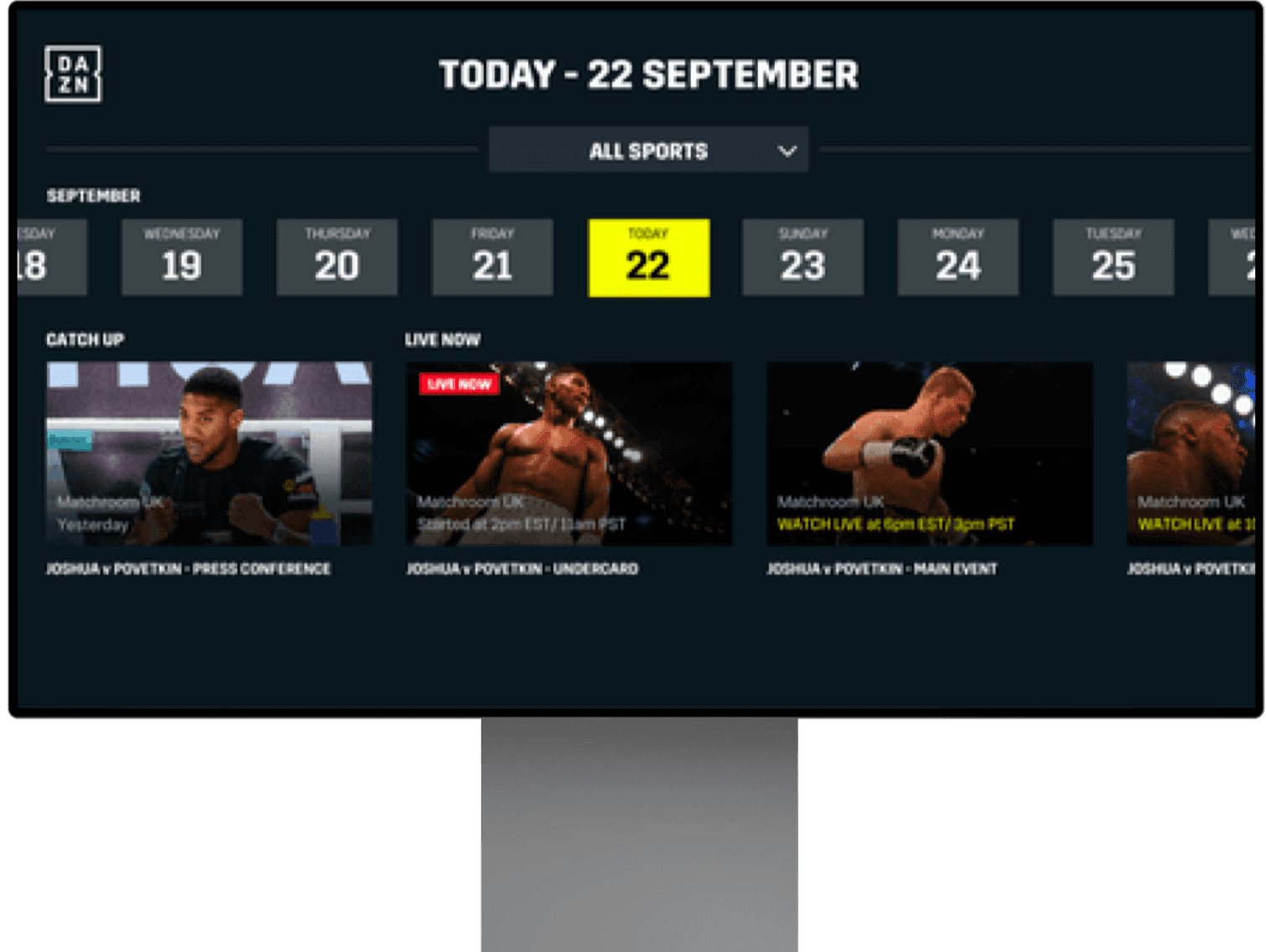 Bilgisayar ekranında Dazn.