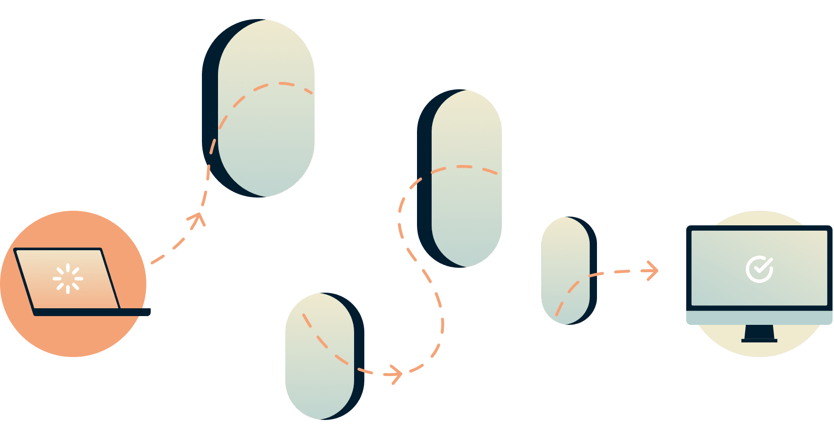 Connessione del computer portatile che passa attraverso diversi fori per raggiungere un altro computer.