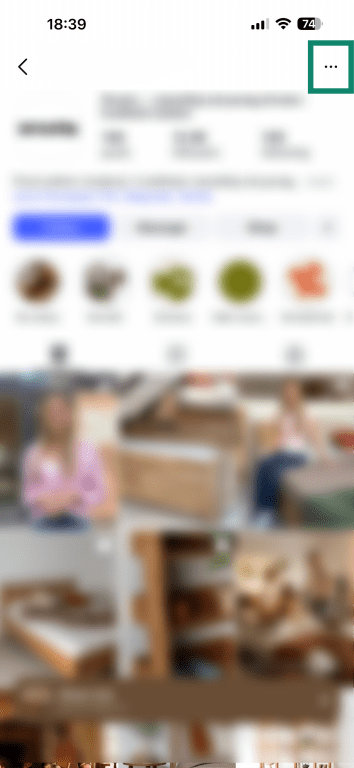 A profile page on Instagram with the three dots icon highlighted.