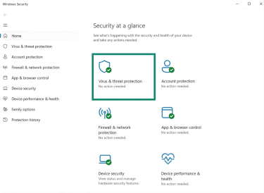 The Windows Security page on Windows 11. The "Virus & threat protection" tab is highlighted.