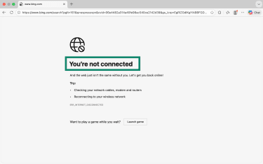 "You're not connected" notice in Bing browser
