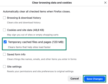 The "Temporary cached files and pages" settings.