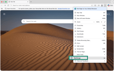 Settings options in Microsoft Edge on desktop.
