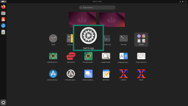 The Ubuntu application menu with the Settings icon highlighted.