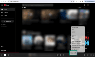 The right-click menu in Chrome with the "Inspect" option highlighted.