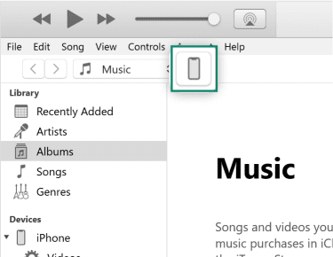 Device button on iTunes running on Windows PC.