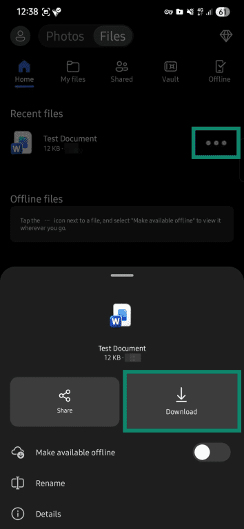 Downloading OneDrive files to phone.
