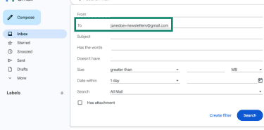 Creating a filter to sort alias addresses in Gmail.