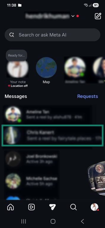 Instagram Messages interface on Android mobile.