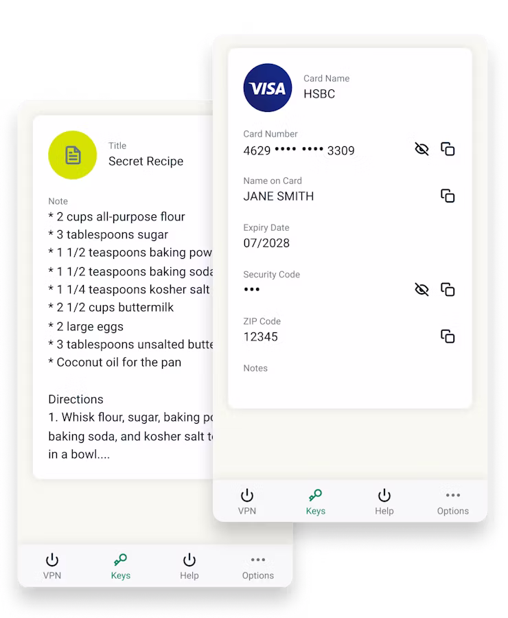 Sikre noter og kreditkort i Keys