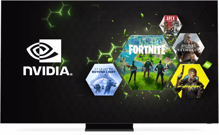 Tela com o logotipo da Nvidia e jogos on-line.